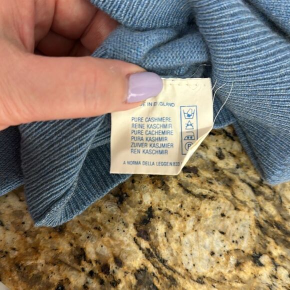 Alan Paine Vintage Cashmere V-neck Pullover Sweater In Blue Size XL - Picture 6 of 8